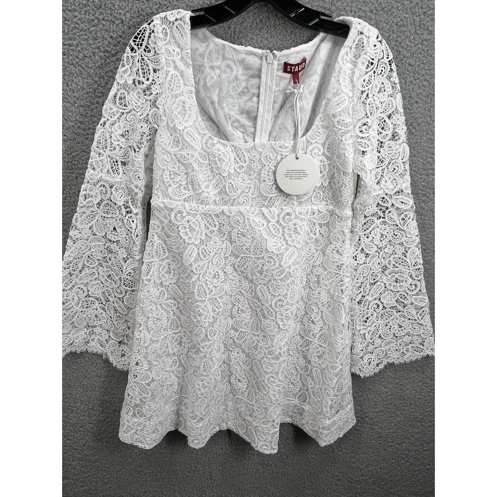 Staud Beth Long Sleeve Lace Empire Waist Dress - Picture 3 of 11